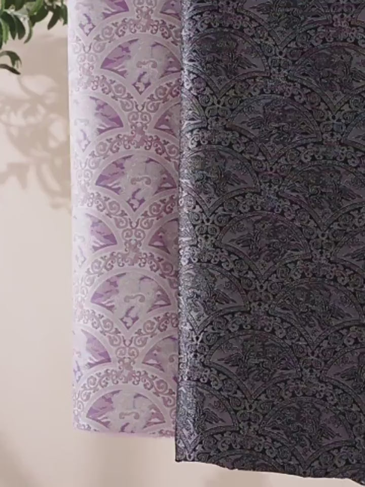 Chinese Qilin Fabric by Yard, Purple Gold Brocade Satin, Oriental Mythical Jacquard Fabric for Dress Decor Crafts, 59"Wide