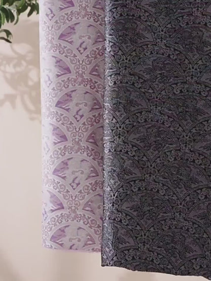 Chinese Qilin Fabric by Yard, Purple Gold Brocade Satin, Oriental Mythical Jacquard Fabric for Dress Decor Crafts, 59"Wide