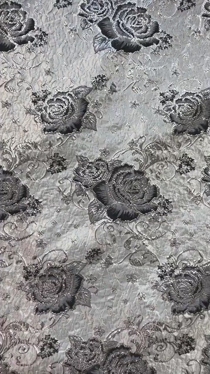 3D Embossed Floral Yarn-Dyed Fabric, Ornate Woven Textile for Dresses, Jackets, Bags, Home Decor and Sewing, 58"Wide
