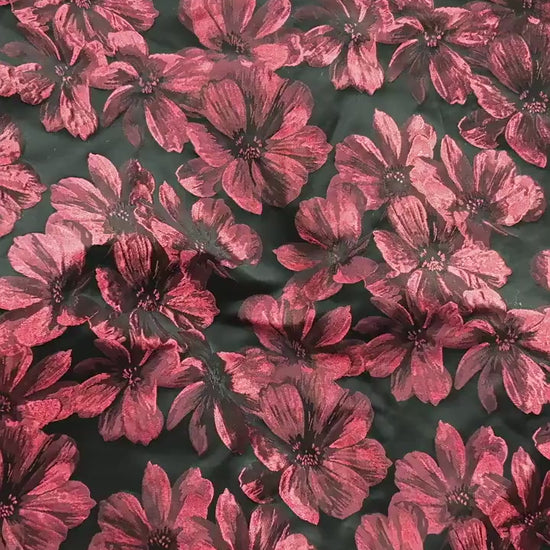 Vintage-Style 3D Embossed Floral Fabric, Black Large Flower Textile, 2 Colors for Wedding Dress, Gown, Fashion and Sewing, 65"wide