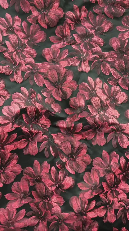 Vintage-Style 3D Embossed Floral Fabric, Black Large Flower Textile, 2 Colors for Wedding Dress, Gown, Fashion and Sewing, 65"wide