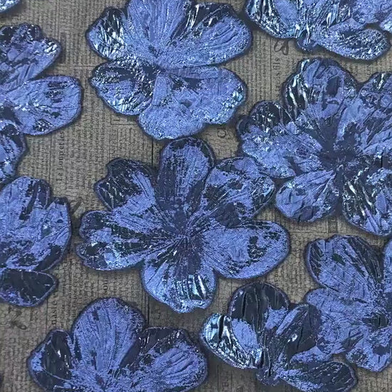 Embossed Floral Jacquard Fabric – Deep Blue Sheer Textile, 55" Wide