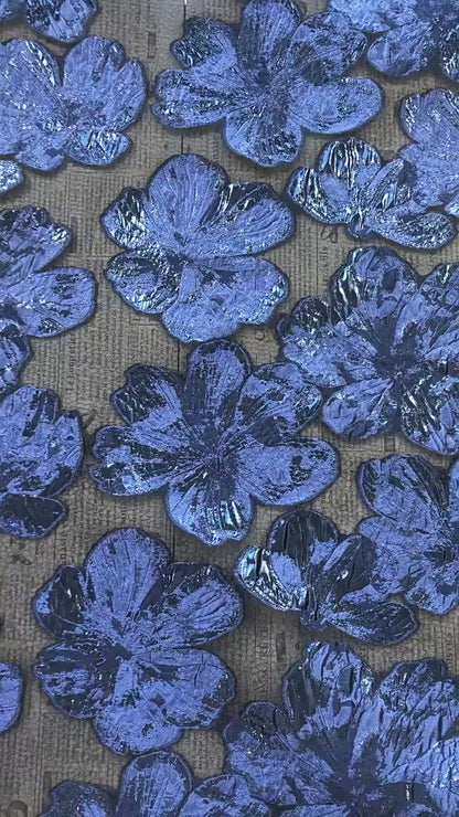 Embossed Floral Jacquard Fabric – Deep Blue Sheer Textile, 55" Wide