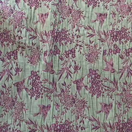 Green Jacquard Fabric, Bird Floral Brocade Fabric by Yard, Double Sided Woven Textile, Chinese Style Sewing Material, Luxury Vintage Fabric