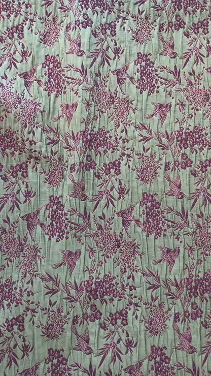 Green Jacquard Fabric, Bird Floral Brocade Fabric by Yard, Double Sided Woven Textile, Chinese Style Sewing Material, Luxury Vintage Fabric