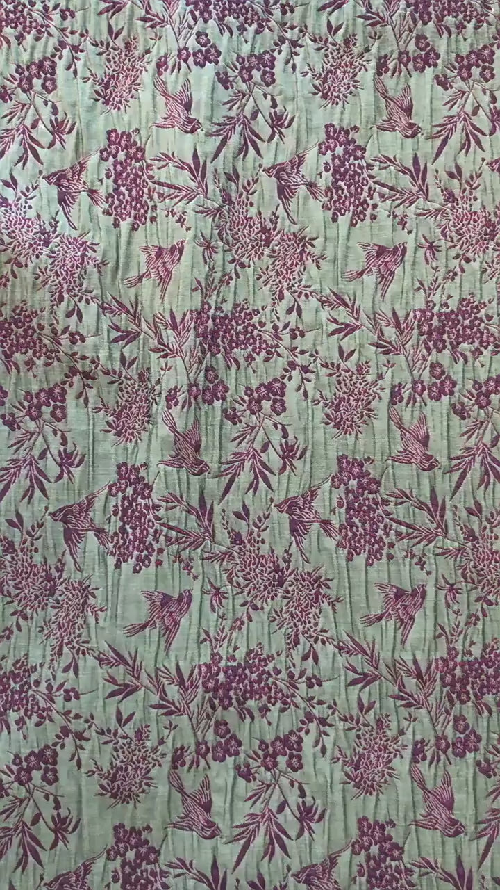 Green Jacquard Fabric, Bird Floral Brocade Fabric by Yard, Double Sided Woven Textile, Chinese Style Sewing Material, Luxury Vintage Fabric