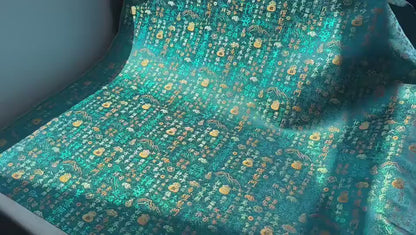 Chinese Character Brocade Jacquard Fabric, Auspicious Symbol Woven Textile, Turquoise or Red for Qipao, Bags, Decor and Sewing, 59"
