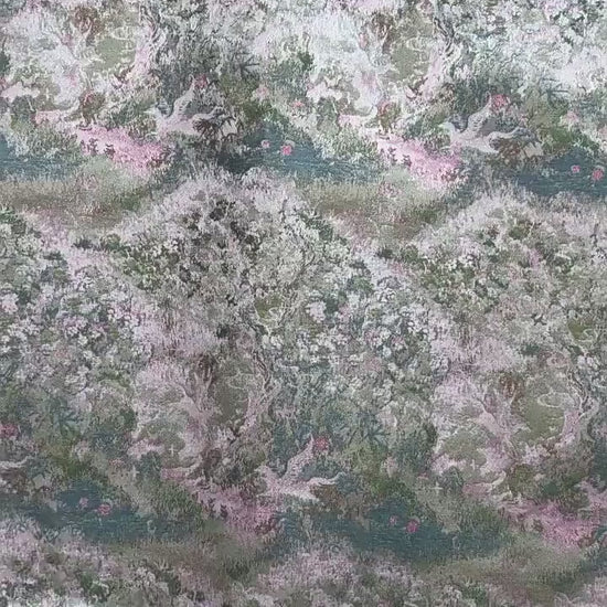 Lavender Blue Crane Landscape Jacquard Brocade Fabric, Gold Thread Scenic Woven Textile for Qipao, Dresses, Jackets, Bags and Sewing, 60"