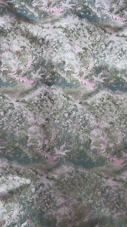 Lavender Blue Crane Landscape Jacquard Brocade Fabric, Gold Thread Scenic Woven Textile for Qipao, Dresses, Jackets, Bags and Sewing, 60"