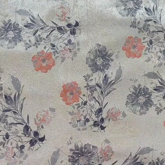 Floral Jacquard Woven Fabric: Gold Thread Embossed Pattern, 63" Wide