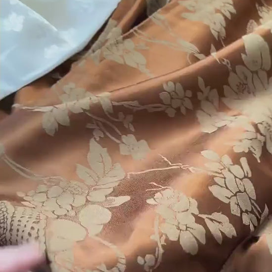 Orange Lotus Bird Jacquard Fabric – Silk Rayon Blend, 58" Wide