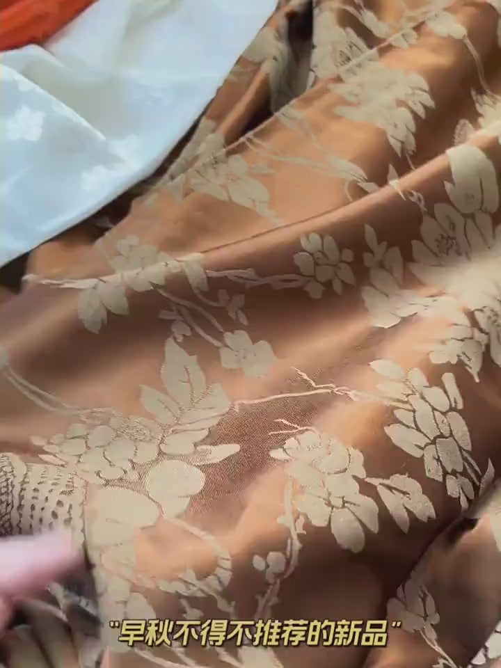 Orange Lotus Bird Jacquard Fabric – Silk Rayon Blend, 58" Wide