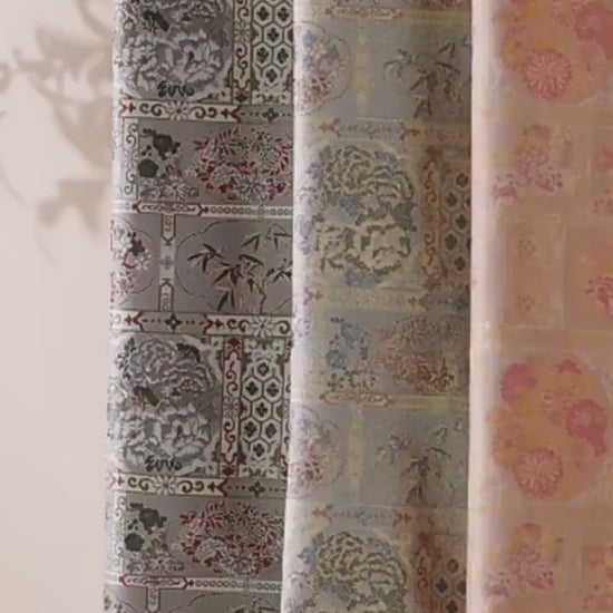 Oriental Patchwork Fabric by Yard, Chinese Style Rayon Gauze Textile for Quilting Bags Crafts Home Decor, 59"Wide
