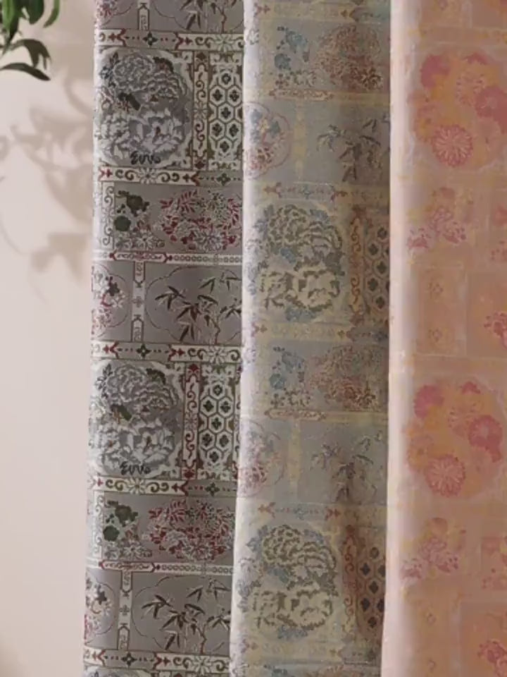 Oriental Patchwork Fabric by Yard, Chinese Style Rayon Gauze Textile for Quilting Bags Crafts Home Decor, 59"Wide