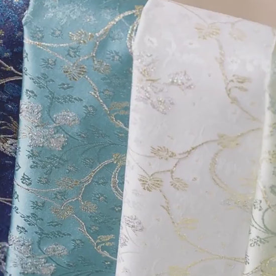 Lily of the Valley Vine Brocade Jacquard Fabric, Gold Metallic Floral Woven Textile for Bags, Pouches, Journals, Tea Mats and Sewing, 59"W