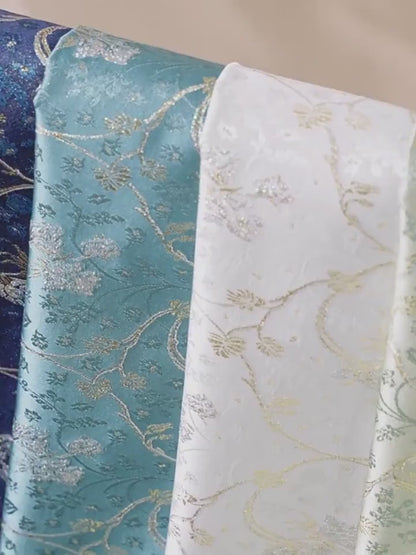 Lily of the Valley Vine Brocade Jacquard Fabric, Gold Metallic Floral Woven Textile for Bags, Pouches, Journals, Tea Mats and Sewing, 59"W