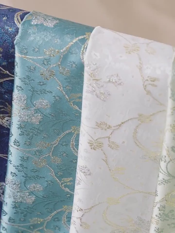 Lily of the Valley Vine Brocade Jacquard Fabric, Gold Metallic Floral Woven Textile for Bags, Pouches, Journals, Tea Mats and Sewing, 59"W