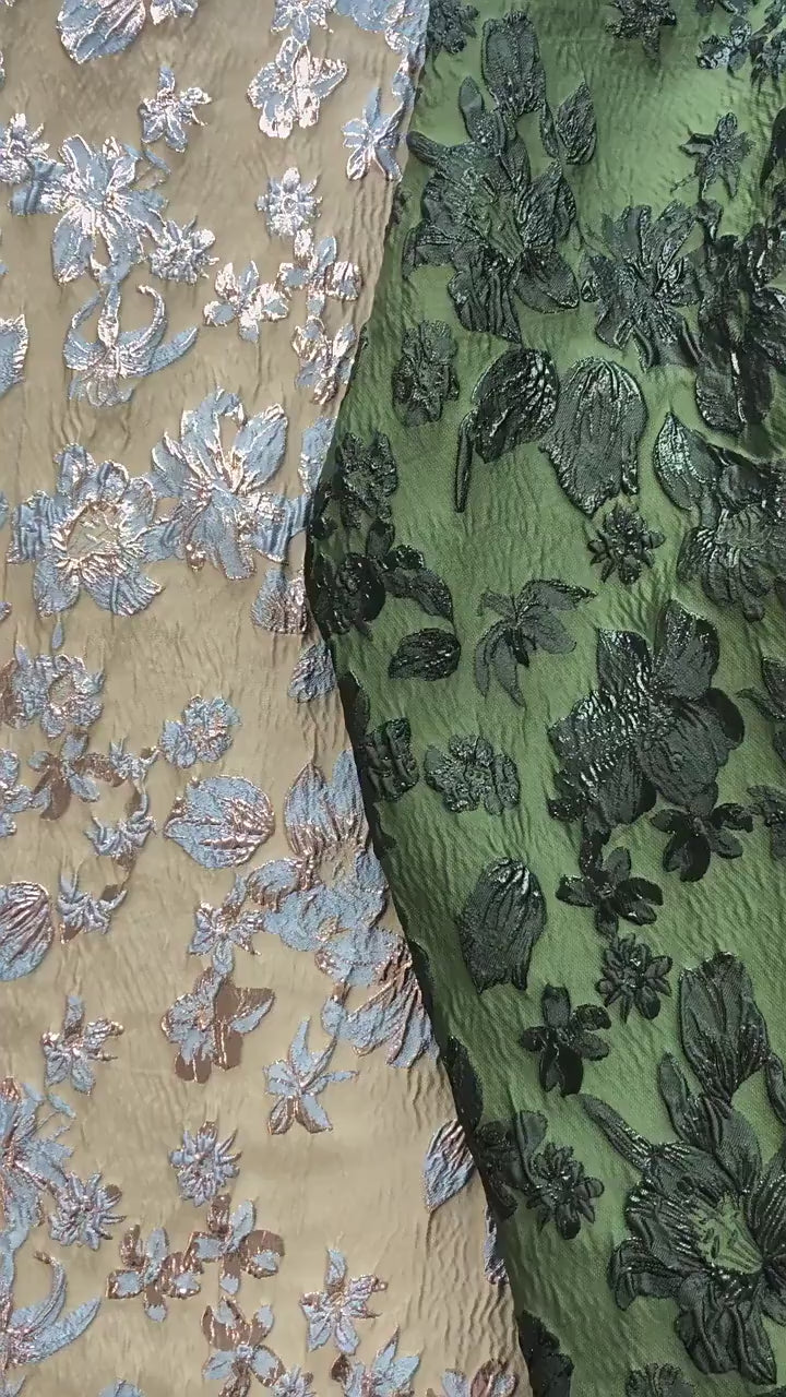 Embossed Floral Metallic Jacquard Fabric by Yard, Vintage Gold Thread Brocade Textile, Luxury Fabric for Dresses Decor, 54"Wide