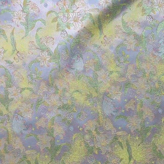 Song Brocade Silk Jacquard Fabric with Lily & Cat Gold Thread Design – Chinese Luxury Decorative Textile for Hanfu, Costume Craft Use