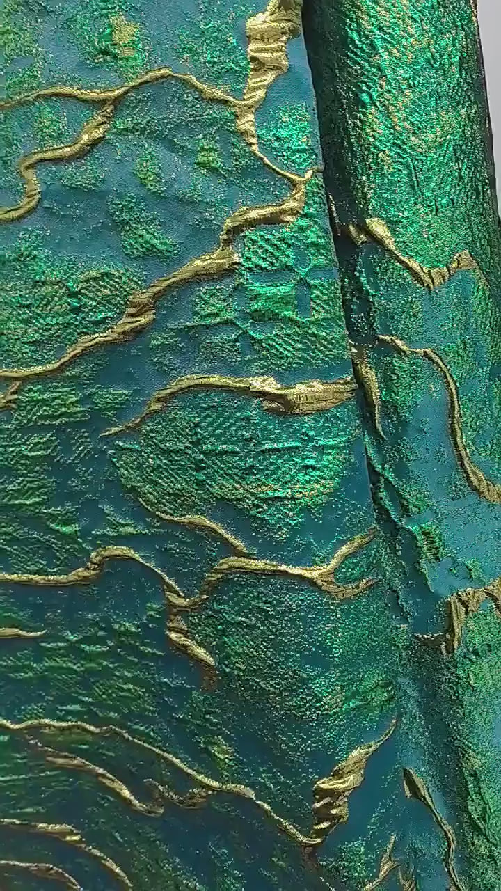 Jade green Metallic Thread Jacquard Fabric, 3D Embossed Stripe Textile, Multicolor Woven Fabric for Dressmaking, Jackets, Bags and Decor