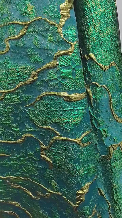 Jade green Metallic Thread Jacquard Fabric, 3D Embossed Stripe Textile, Multicolor Woven Fabric for Dressmaking, Jackets, Bags and Decor