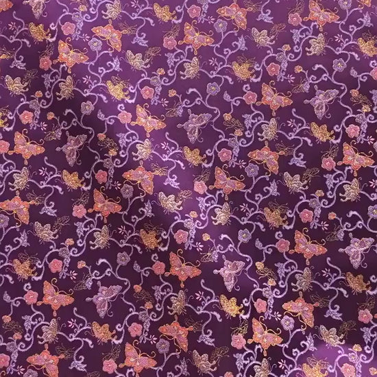 Butterfly Vine Song Brocade Fabric, Gold Thread Jacquard Textile for Qipao, Hanfu, Dresses, Bags and Sewing, 59"Wide
