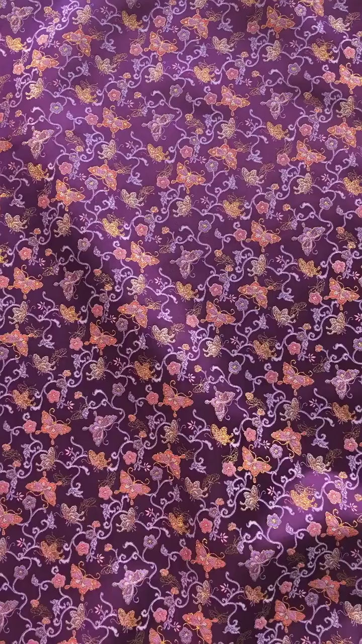 Butterfly Vine Song Brocade Fabric, Gold Thread Jacquard Textile for Qipao, Hanfu, Dresses, Bags and Sewing, 59"Wide