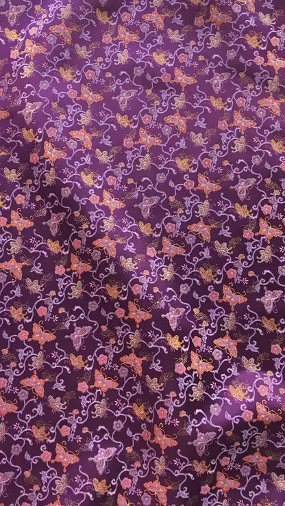 Butterfly Vine Song Brocade Fabric, Gold Thread Jacquard Textile for Qipao, Hanfu, Dresses, Bags and Sewing, 59"Wide