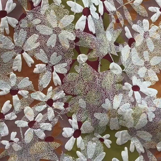 3D Floral Jacquard Fabric, Vintage Daisy Embossed Woven Textile, Textured Flower Brocade Fabric for Dress, Jacket, DIY Sewing, 60"Wide