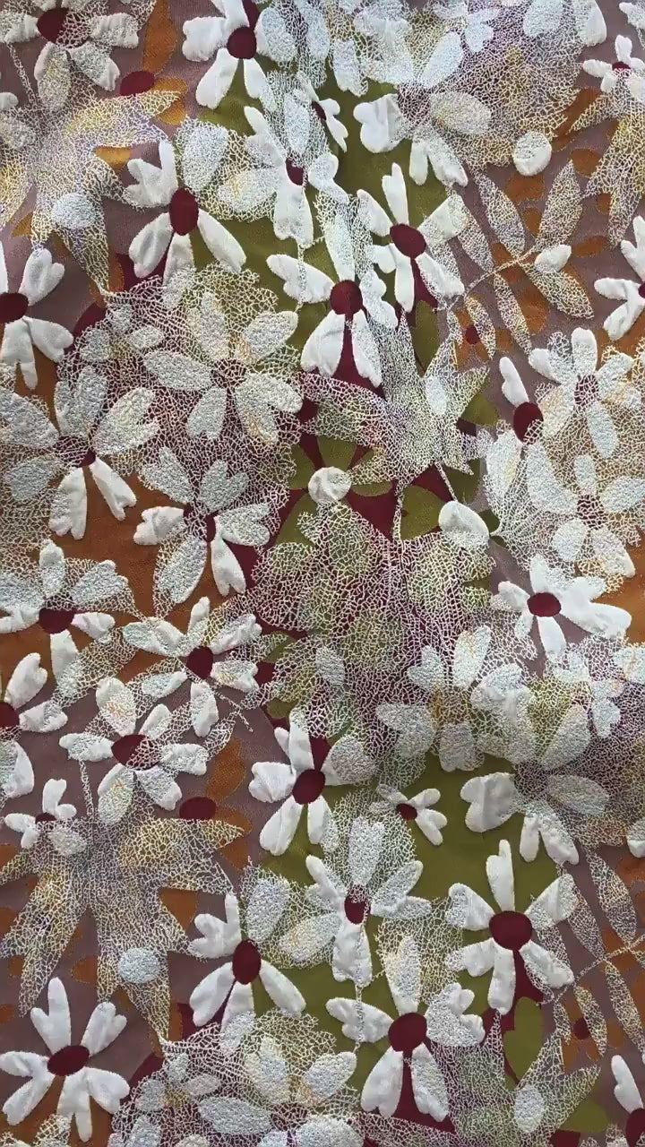 3D Floral Jacquard Fabric, Vintage Daisy Embossed Woven Textile, Textured Flower Brocade Fabric for Dress, Jacket, DIY Sewing, 60"Wide