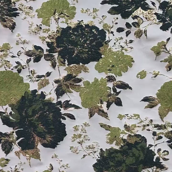 Vintage Gold Floral Jacquard Fabric by Yard, Embossed Brocade Textile, Luxury Green Black Metallic Fabric for Fashion Decor Sewing, 55" Wide