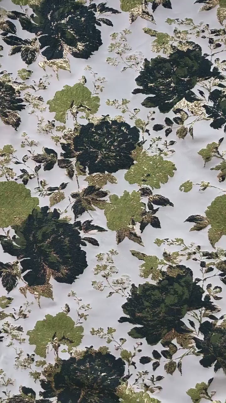 Vintage Gold Floral Jacquard Fabric by Yard, Embossed Brocade Textile, Luxury Green Black Metallic Fabric for Fashion Decor Sewing, 55" Wide