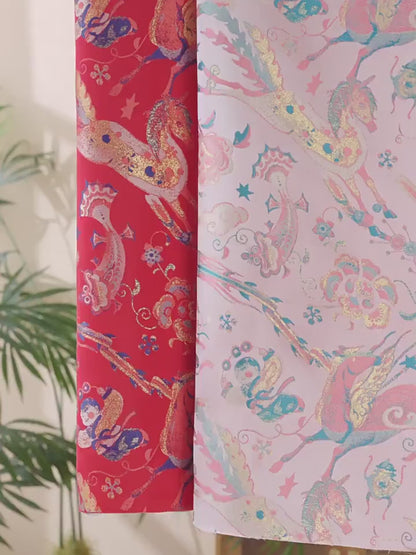 Song Brocade Jacquard Fabric, Chinese Horse Pattern Textile, Luxury Woven Fabric, Vintage Oriental Brocade, Sewing Upholstery Craft Fabric