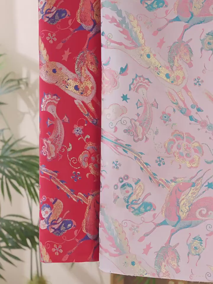 Song Brocade Jacquard Fabric, Chinese Horse Pattern Textile, Luxury Woven Fabric, Vintage Oriental Brocade, Sewing Upholstery Craft Fabric