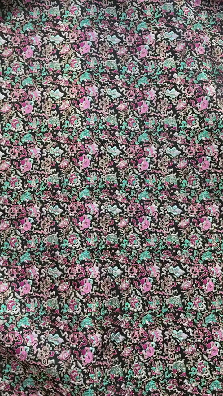 Multi-color Song Brocade Fabric with Golden Thread, Luxury Five-Color Treasure Jacquard for Sewing Design, Premium Textile by the Yard
