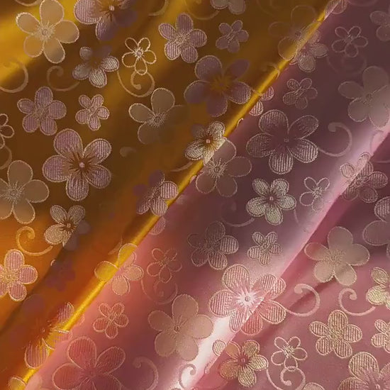 Floral Jacquard Rayon Blend Fabric – Pink & Yellow, 29" Wide