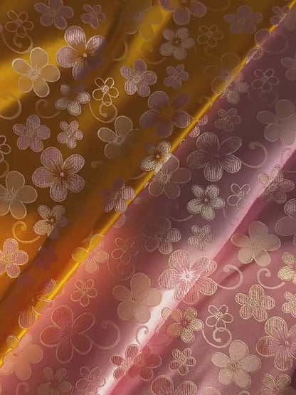 Floral Jacquard Rayon Blend Fabric – Pink & Yellow, 29" Wide