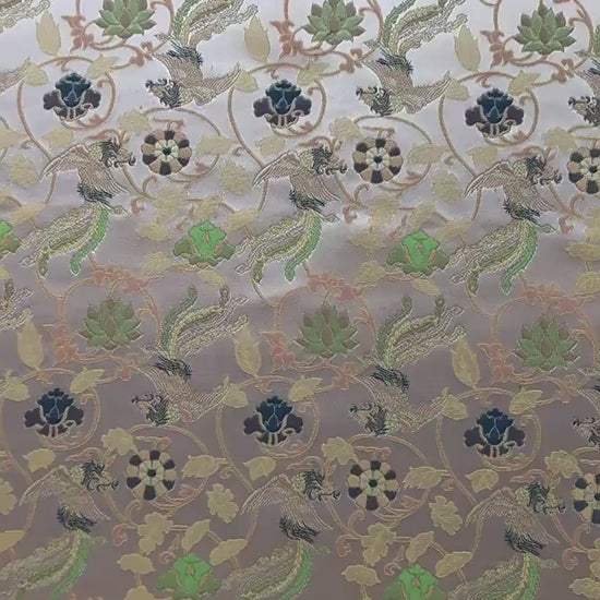 Chinese Phoenix & Lotus Song Brocade Fabric | Gold Thread Jacquard | 64" Wide | Hanfu Qipao Dress Cosplay Wedding