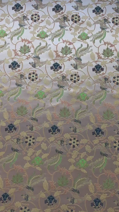 Chinese Phoenix & Lotus Song Brocade Fabric | Gold Thread Jacquard | 64" Wide | Hanfu Qipao Dress Cosplay Wedding