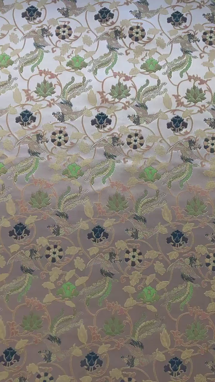 Chinese Phoenix & Lotus Song Brocade Fabric | Gold Thread Jacquard | 64" Wide | Hanfu Qipao Dress Cosplay Wedding