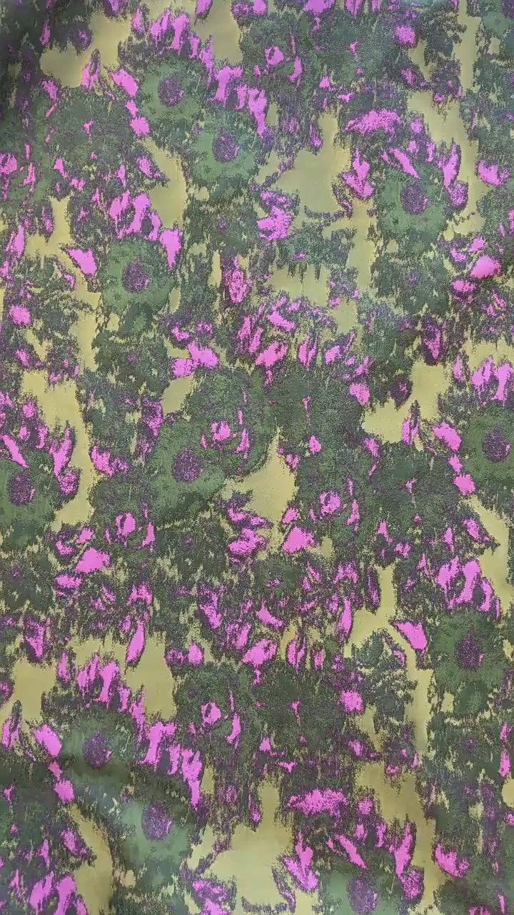 Pink Green Abstract Jacquard Fabric, Painterly Floral Upholstery Fabric, Olive Green Woven Fabric for Chairs, Curtains by the Yard, 63"W