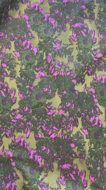 Pink Green Abstract Jacquard Fabric, Painterly Floral Upholstery Fabric, Olive Green Woven Fabric for Chairs, Curtains by the Yard, 63"W