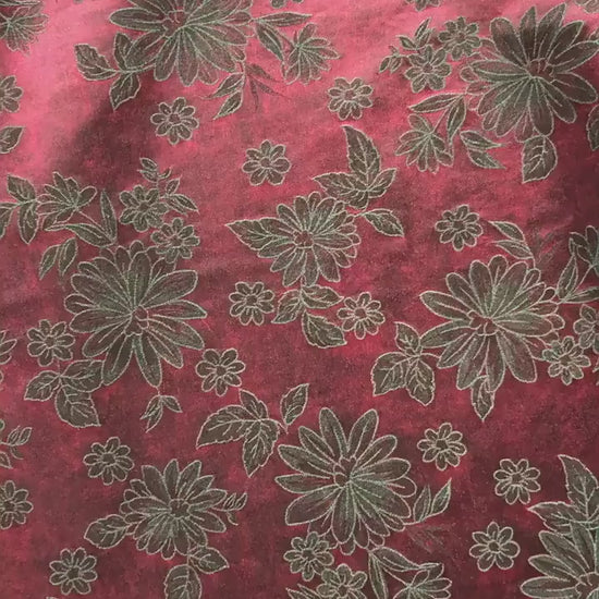 Vintage-Style Burgundy Chrysanthemum Jacquard Fabric, Dark Floral Brocade Textile for Dresses, Bags, Cushions and Home Decor