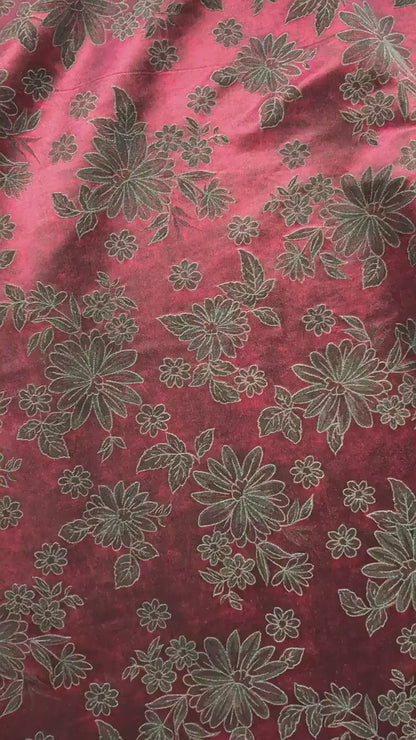 Vintage-Style Burgundy Chrysanthemum Jacquard Fabric, Dark Floral Brocade Textile for Dresses, Bags, Cushions and Home Decor