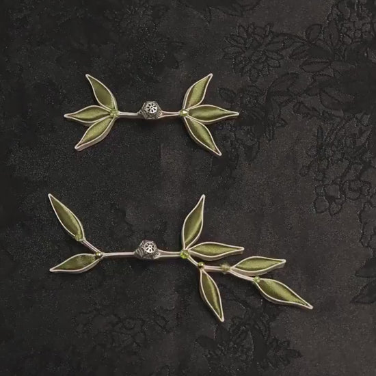 Bamboo Leaf Frog Button, Chinese Qipao Cheongsam Closure, Green Fabric Knot Fastener, Hanfu Garment Sewing Trim