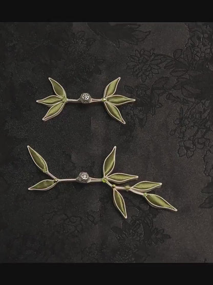 Bamboo Leaf Frog Button, Chinese Qipao Cheongsam Closure, Green Fabric Knot Fastener, Hanfu Garment Sewing Trim
