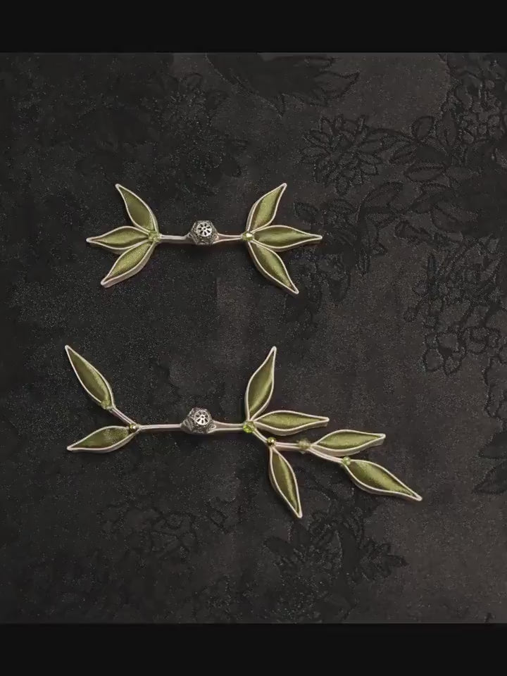 Bamboo Leaf Frog Button, Chinese Qipao Cheongsam Closure, Green Fabric Knot Fastener, Hanfu Garment Sewing Trim