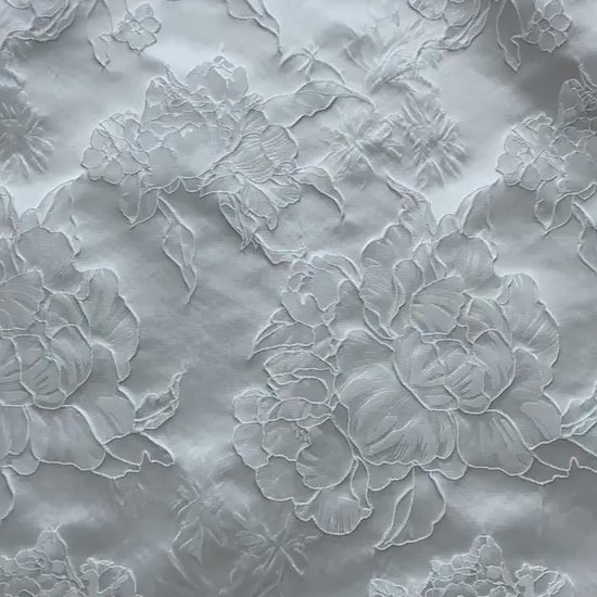 White Peony Jacquard Fabric by Yard, Embossed Floral Suiting Textile, Elegant Chinese Dress Fabric for Blazers Shirts Decor, 58"Wide