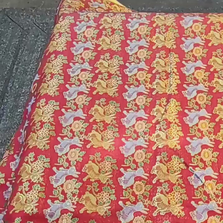 Silver Crane Brocade Fabric: 58"W Rayon Blend, Cheongsam Sewing