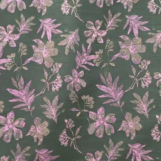 Green Floral Fabric by Yard, Botanical Garden Jacquard Textile, Vintage Cottage Fabric for Dresses Bags Quilting Crafts- 65"W